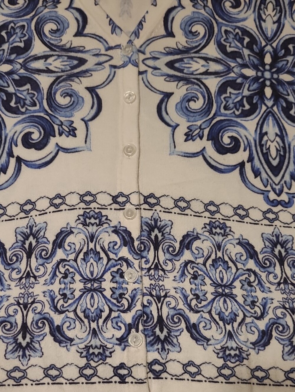Talbots White & Blue Short-Sleeve Patterned Sweater Size L - Picture 4 of 6